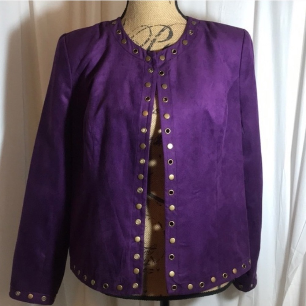 Trenz Purple Faux Suede Studded Open Front Jacket Size Medium